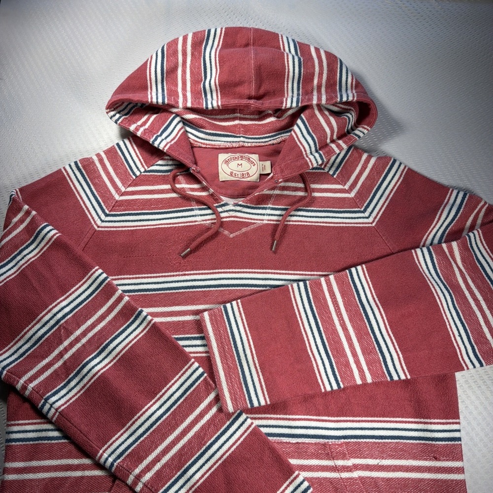 Brooks Brothers Y2K Baja Hoodie Mens Medium Red Striped Vintage Surf Pullover